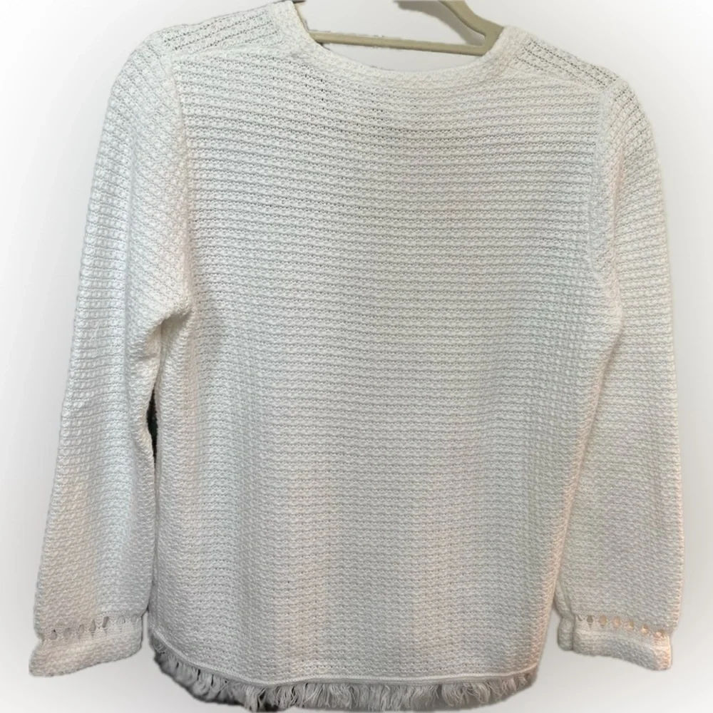 J Crew M Mercantile White Cut Out Sweater w/ Fringe In Excellent Condition! EUC - Picture 4 of 11
